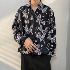 2025秋季新款男士衬衫青少年长袖免烫宽松尖领印花衬衫CS2251-P35，男装衬衫，电商A062