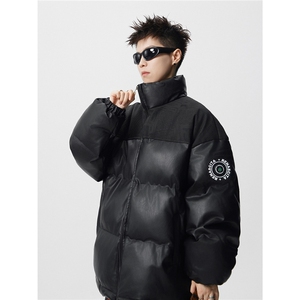 PU皮棉服冬季宽松港风棉衣立领冬装棉袄PM01-P115限168抖音控178图片