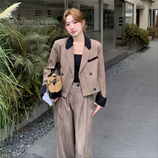 高级感老钱风西装套装女秋2025新款时尚洋气扎染外套阔腿裤两件套，女装套装/套裙，2C057