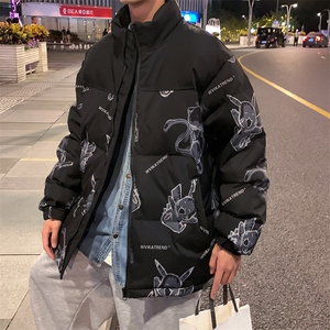 卡通印花小怪兽皮卡丘情侣学生短款轻薄拼色得物羽绒服男图片