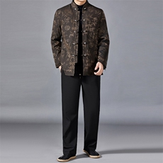爷爷唐装男士盘扣外套中老年过寿生日结婚礼服爸爸风加绒加厚，男装民族服装，电商B212（原钱塘6029）