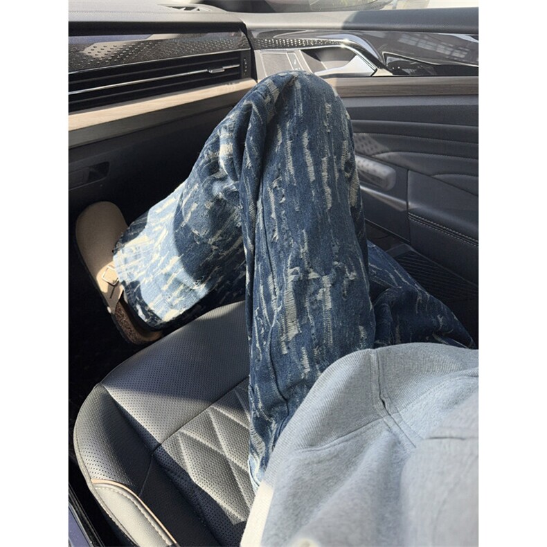 B221 美式ins高街暗黑宽松直筒提花牛仔裤LK24398-特P52控88图片