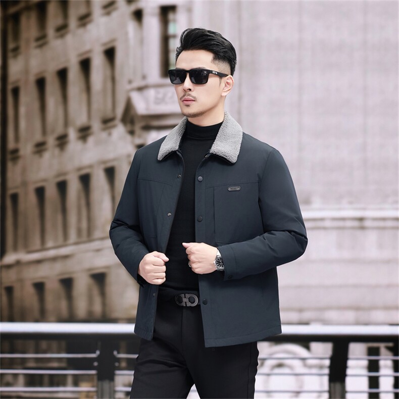 现货新标90绒中青年轻薄羽绒服外套男士羊羔毛领羽绒服夹克,男装夹克,钱塘723