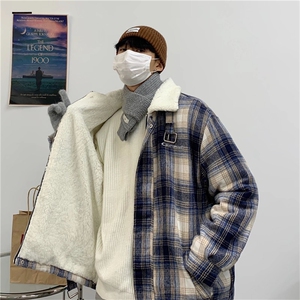 羊毛羔外套男冬装加绒复古格子棉衣oversize棉服男士  W6144-P79图片