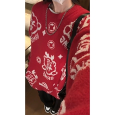 氛围感吉祥喜庆感针织衫毛衣福字喜庆风格随搭时尚毛衣HY694TP50，男装针织衫/毛衣，电商A102B