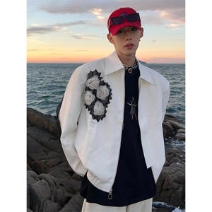 [有货]暗黑系网纱玫瑰夹克小西服廓形飞行员外套 JK1010 特P96图片