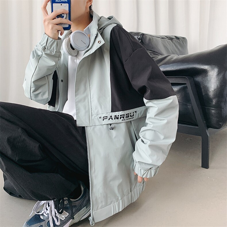 2021春季男士休闲港风外套男潮流夹克外套男宽松拼接9207-P75,男装夹克,电商A128