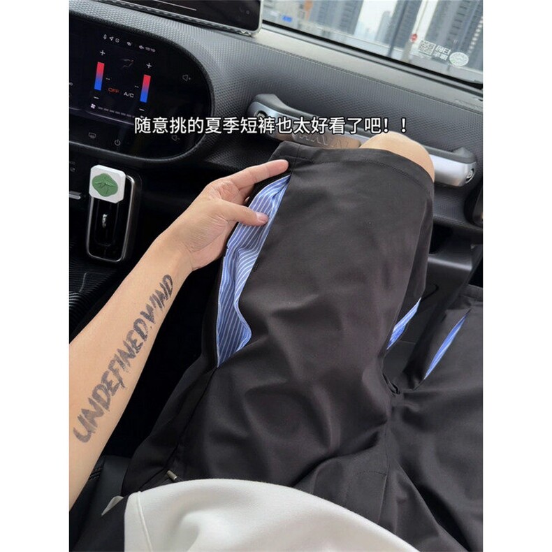 25美式运动短裤拼接条纹冰丝薄款休闲五分裤504-K735-特P29控58,男装牛仔裤,星座504