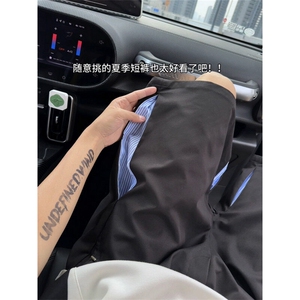25美式运动短裤拼接条纹冰丝薄款休闲五分裤504-K735-特P29控58图片