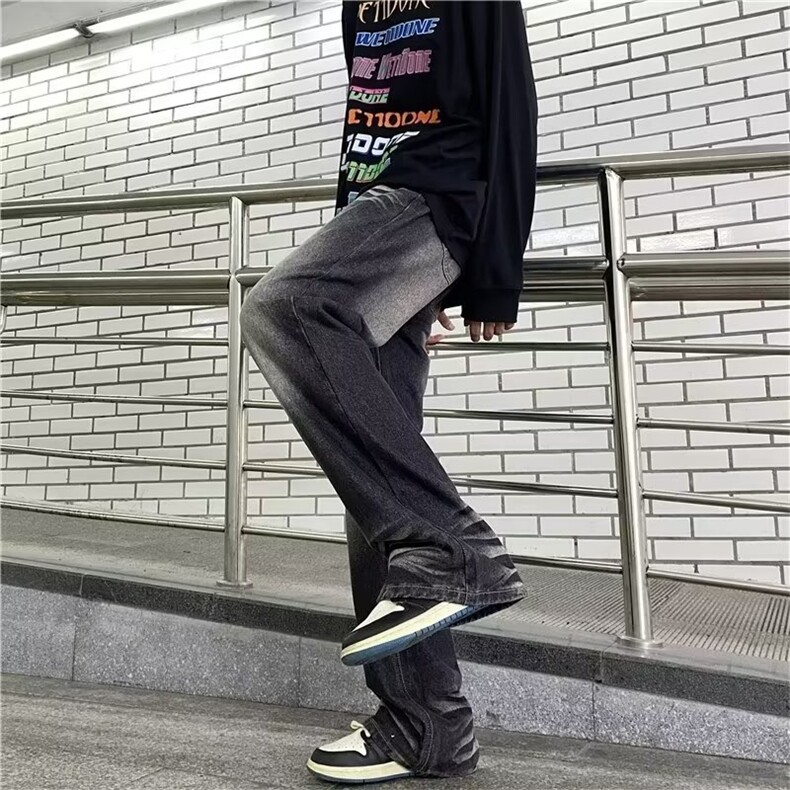 牛仔裤美式高街男春秋季高街潮牌宽松直筒长裤N777-P42,男装牛仔裤,星座208-5