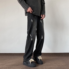 双色破洞牛仔裤男春夏款直筒宽松美式复古裤子潮流784/p56，男装牛仔裤，电商B381-1