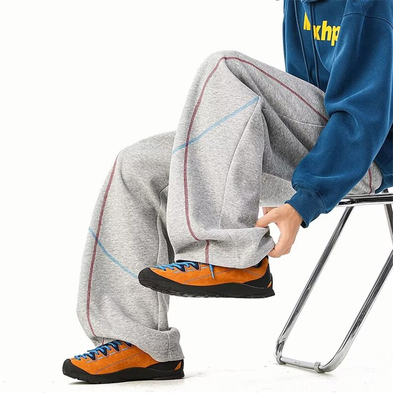 加绒加厚休闲阔腿运动裤男秋冬新款高腰显瘦宽松小个子束脚卫裤潮，男装休闲裤，星座715-4