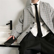 春季网红宽松小西装外套男韩版潮流ins格子休闲西服 A071-X02-P80,男装西服,电商A071