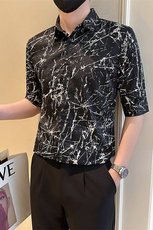 店主风社会小伙男七分袖烫金衬衫男休闲衬衣301A-1/CS563/P55，男装衬衫，星座301A-1