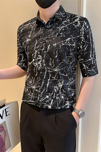店主风社会小伙男七分袖烫金衬衫男休闲衬衣301A-1/CS563/P55图片