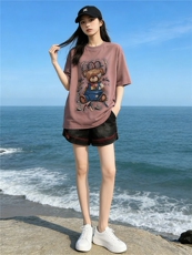 欧货休闲时尚运动套装女夏新款圆领短袖小熊上衣宽松短裤两件套潮，女装套装/套裙，江南