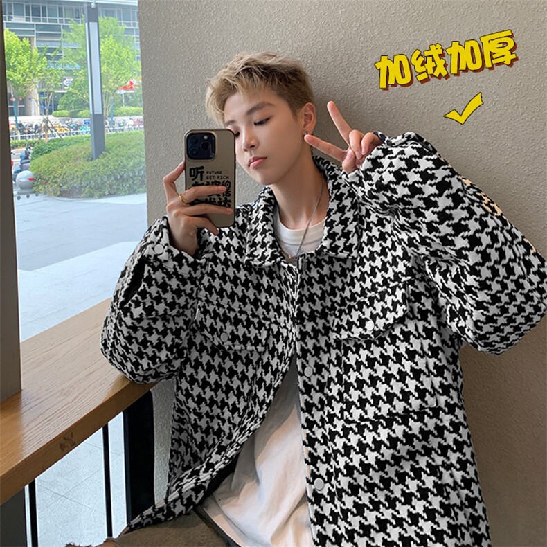 MY678-P80现货冬季棉衣休闲夹克千鸟格加棉棉服外套,男装夹克,电商A456（原C415）