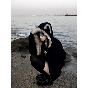 现货重磅硬挺boxy羽绒棉衣座山雕猫耳大毛毛领麂皮棉服冬外套图片