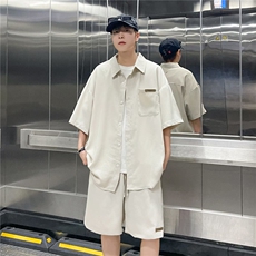 五分衬衫男士套装夏季短袖短裤宽松休闲穿搭男生假两件W5789-P56，男装牛仔裤，星座412-3
