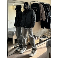 美式hiphop烟灰色毛边修身直筒显瘦牛仔裤痞帅高街，男装牛仔裤，星座310A-4