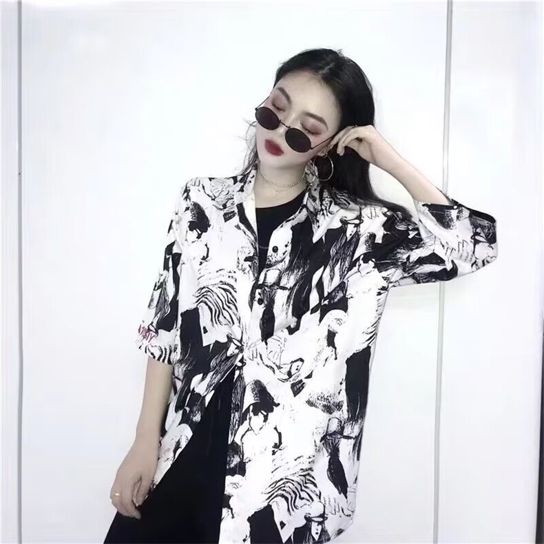 网红港风2025时尚短袖衬衫女夏季新款设计感小众复古外穿宽松上衣,男装T恤,星座506A