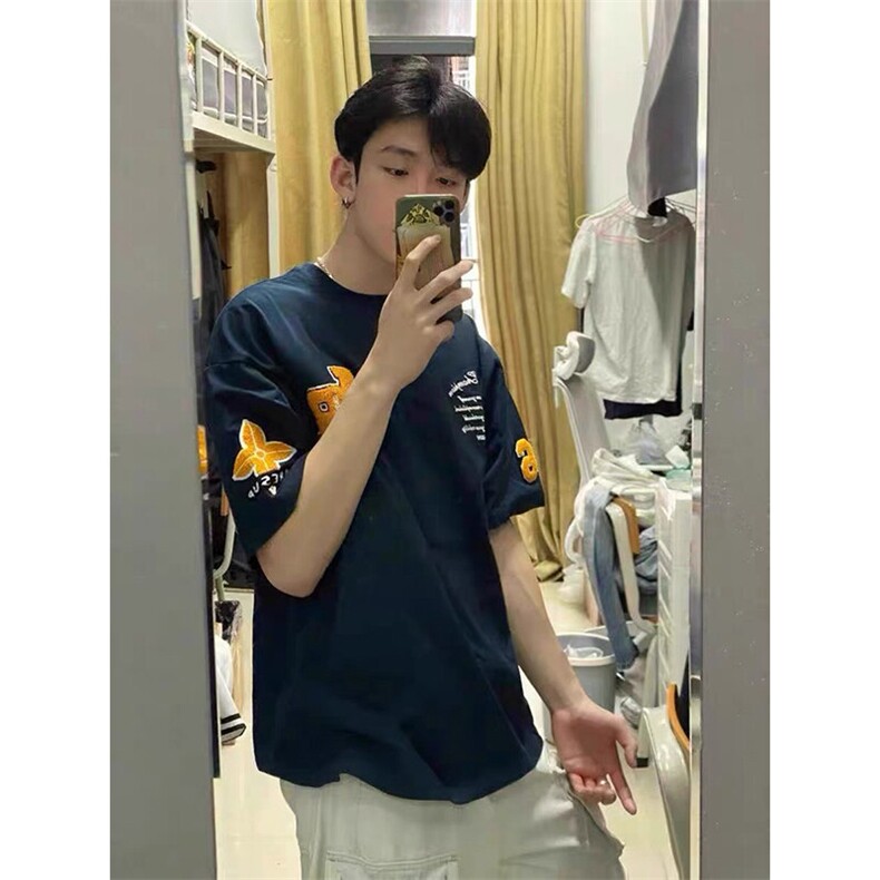 万针全刺绣工艺抖音得物高品质260克重磅纯棉双纱美式高街短袖T恤,男装T恤,电商A486-1