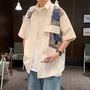 109-C4105-特批40 夏季新款港风宽松潮流设计感短袖衬衫图片