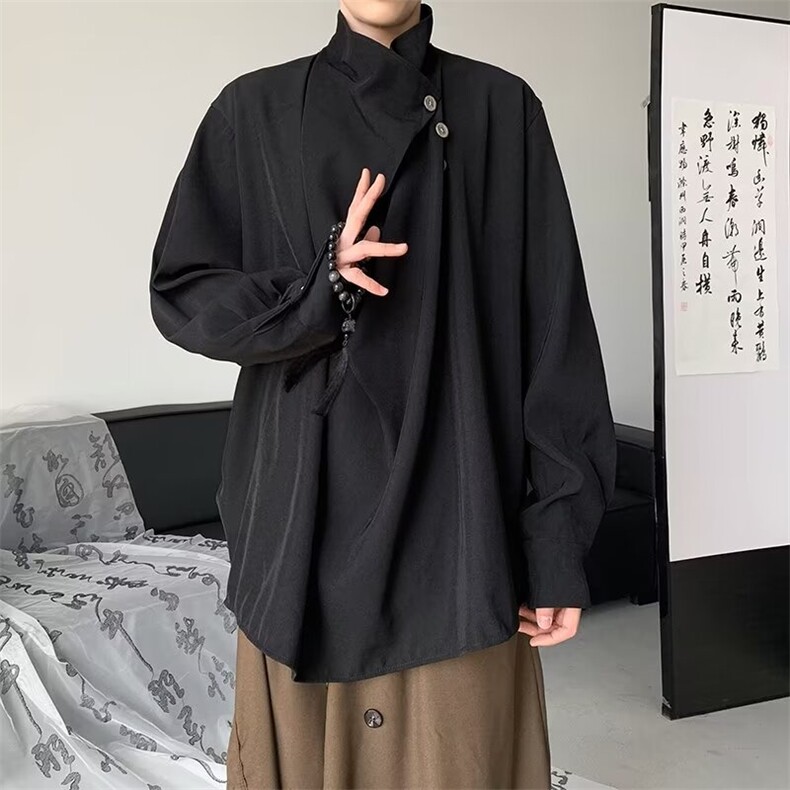新中式衬衫衬衣女秋冬新款风不规则高级感衬衫 HT50图片