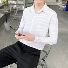 黑色衬衫男长袖高级感痞帅上衣外套休闲男装冰丝白衬衣T38-P40，男装衬衫，星座1116A-2（原606A-1）