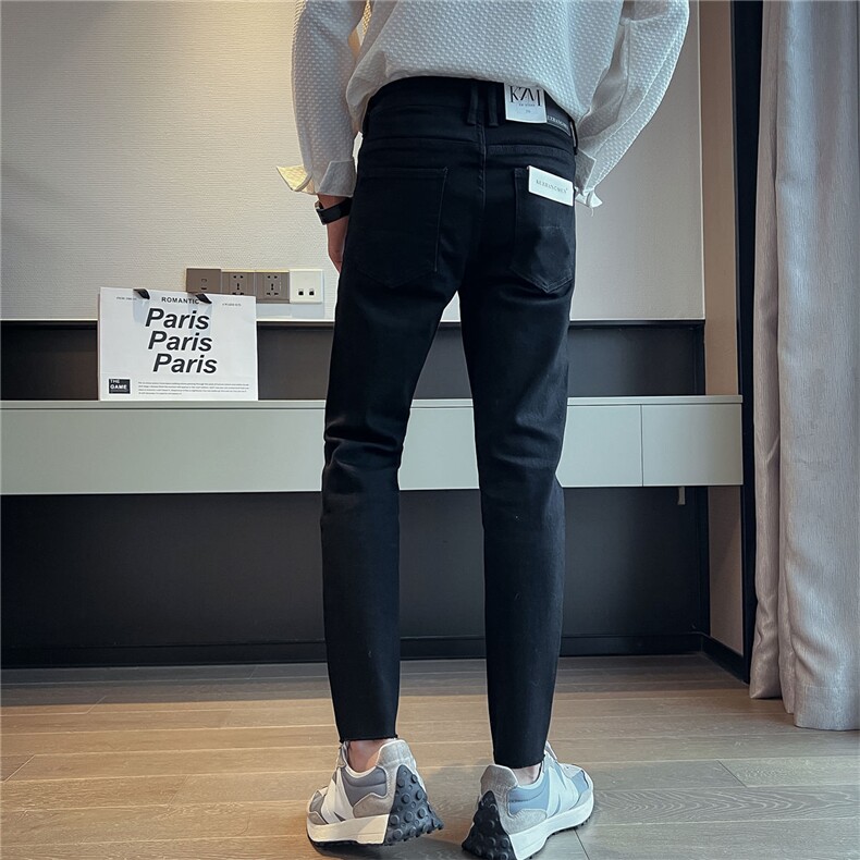 B230纯黑色时尚简约水洗弹力修身小脚牛仔裤男备大货款9168P85,男装牛仔裤,电商B230