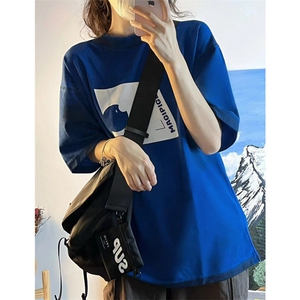 T0657-P25 克莱因蓝超显白纯棉印花短袖  男女款文艺小众上衣图片