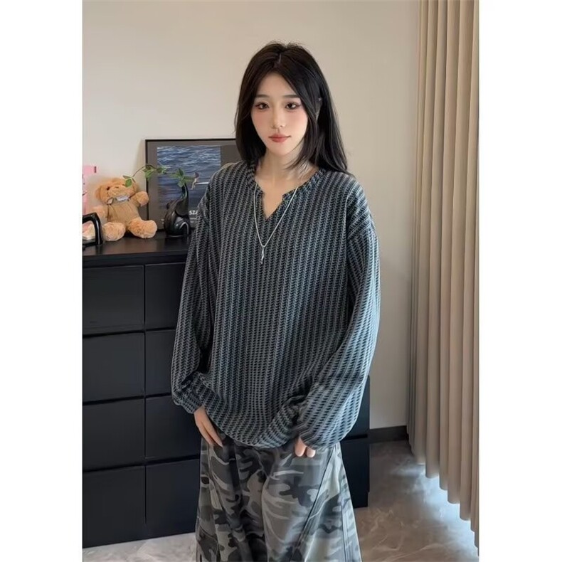 新款深V领长袖针织衫女欧货气质修身显瘦毛衣打底衫开叉上衣TXX03,男装T恤,星座516A
