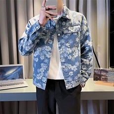 2025秋季新款水洗男士牛仔夹克个性提花印花图案外套，男装工装外套，电商A225