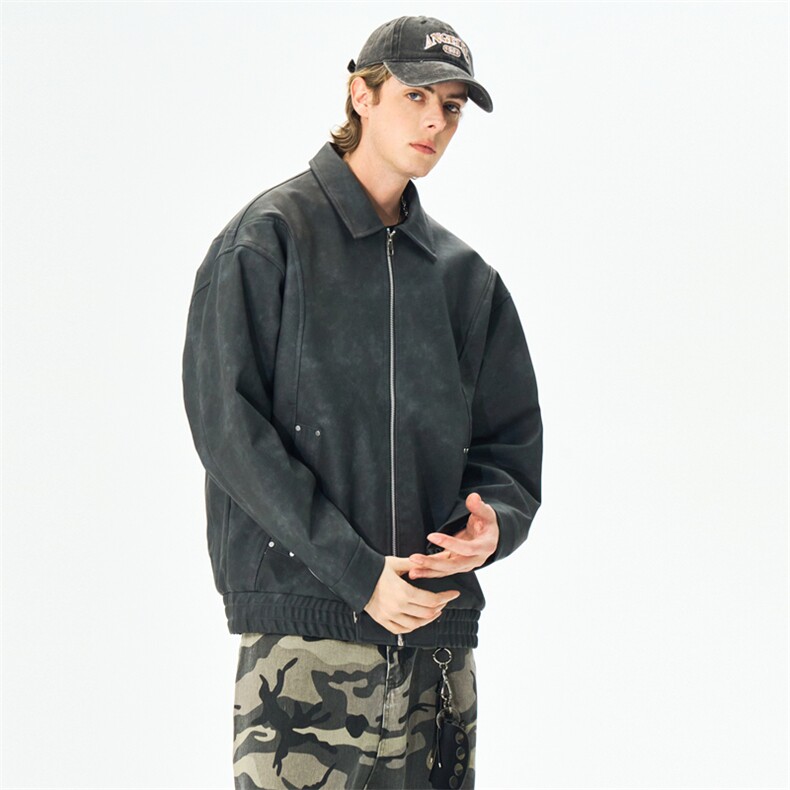 美式复古皮衣外套男春季新款宽松工装情侣翻领夹克JK3518特价85，男装皮衣，星座309（原A406）