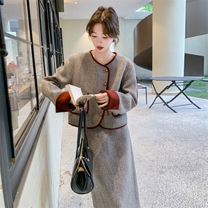 现货  ! 春秋人字纹拼色安可拉红小香风套装#99011-P195-K269图片