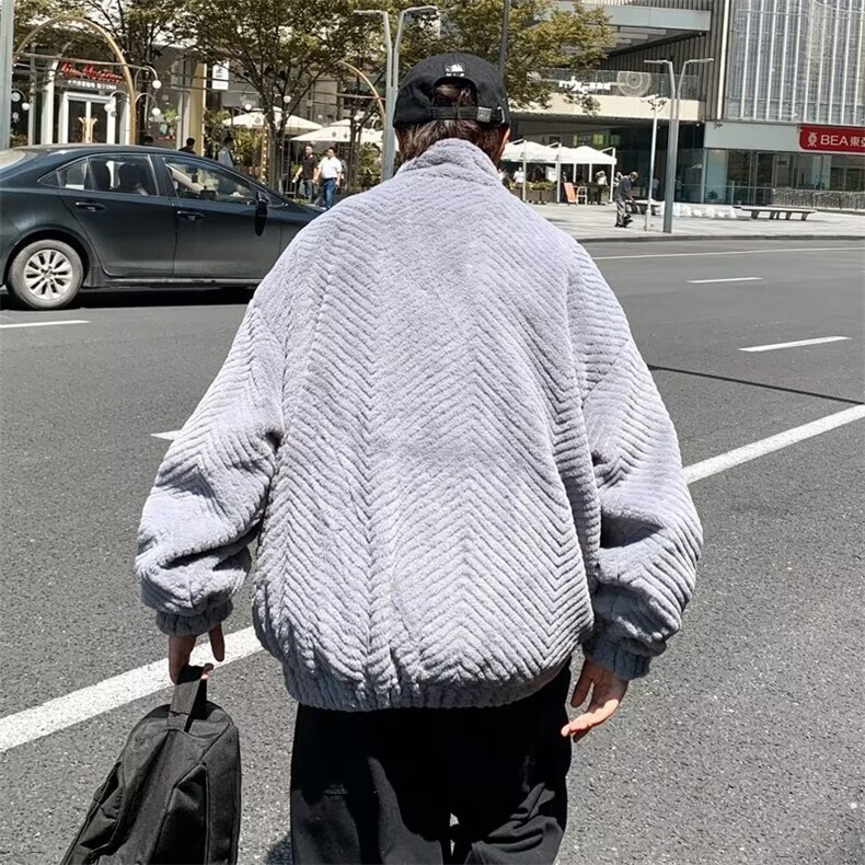 暗纹立领羊羔毛棉衣男生冬季港风潮HY92P80,男装棉衣,星座1116-2