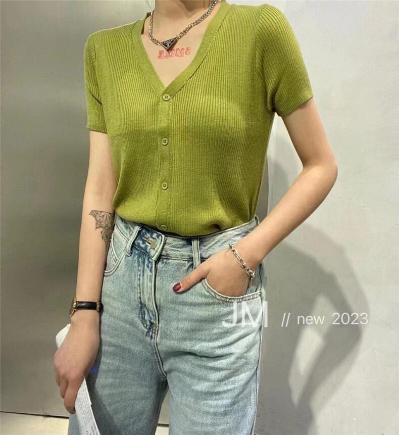 V领短袖针织衫，其它，DAP