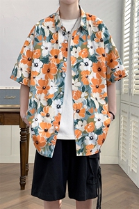 花衬衫男夏威夷短袖夏季痞帅休闲上衣服外套翻领大码衬衣男A011-2图片