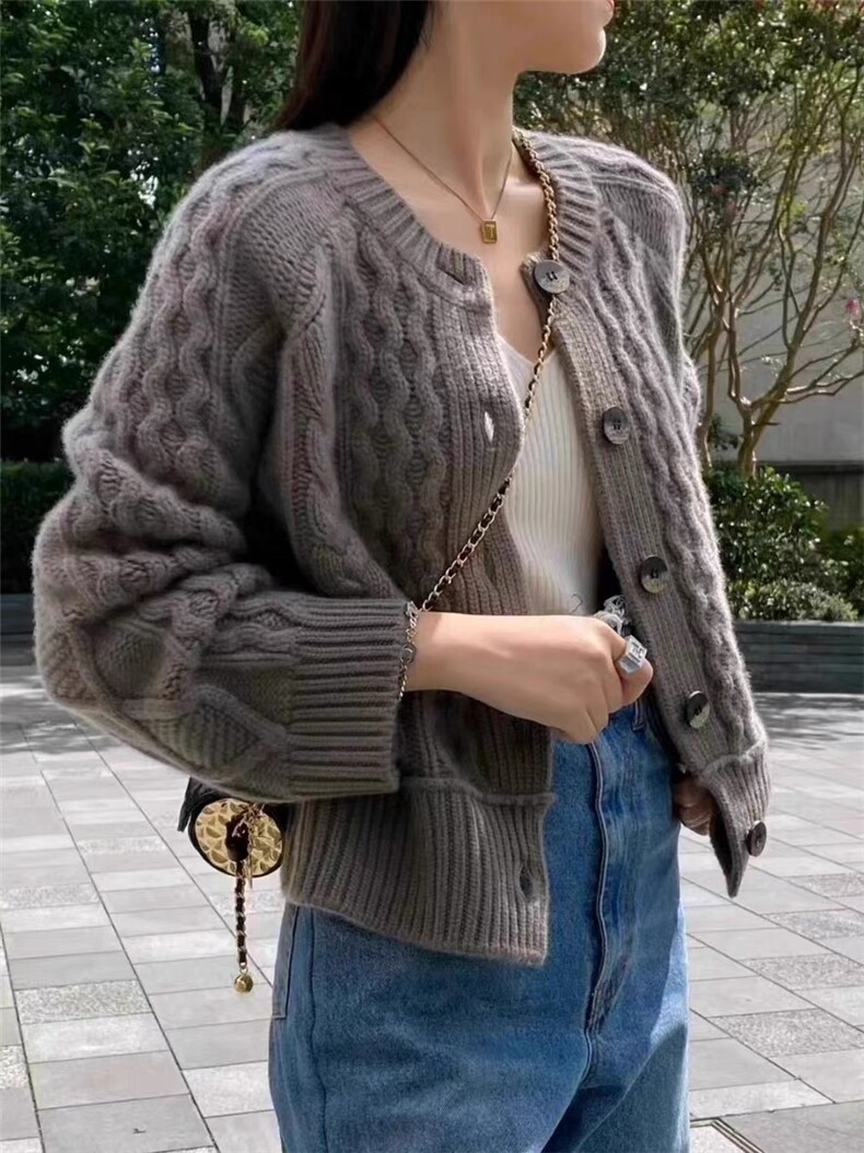 秋冬新款女圆领外搭纯色韩版毛衣外套显瘦羊毛开衫,女装羊毛衫,思途羊绒