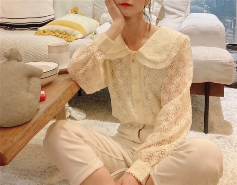 春装新款 娃娃领荷叶边蕾丝小衫，女装，NIY
