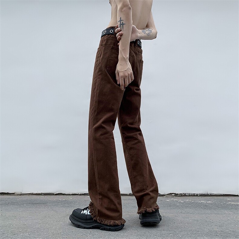 B221美式ins高街小众情侣款百搭毛边微喇牛仔裤LK23004-P55控78,男装牛仔裤,电商B221