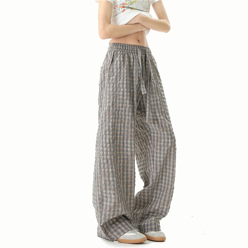 【现货】A800-特批45-控78薄款泡泡格面料休闲裤男女款格子裤,男装休闲裤,电商B335