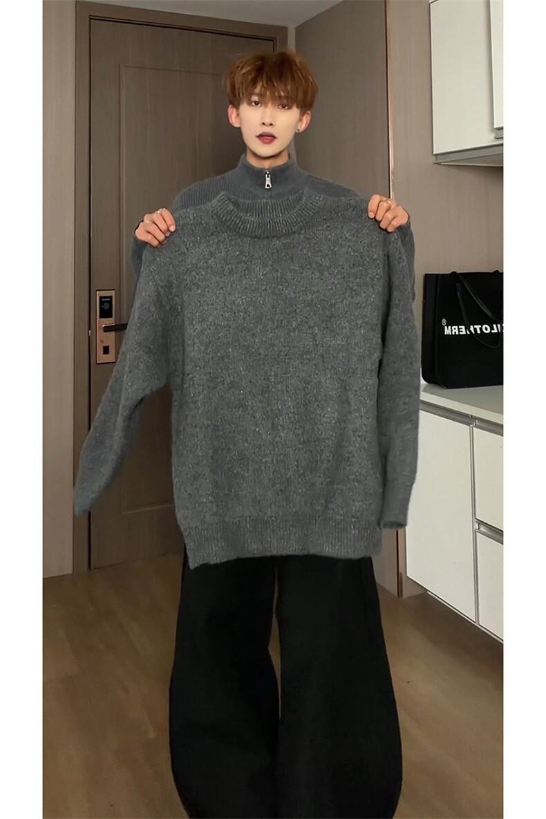 男冬宽松oversize慵懒内搭外穿毛衣半高领复古日系上衣HY895TP60,男装针织衫/毛衣,电商A102B