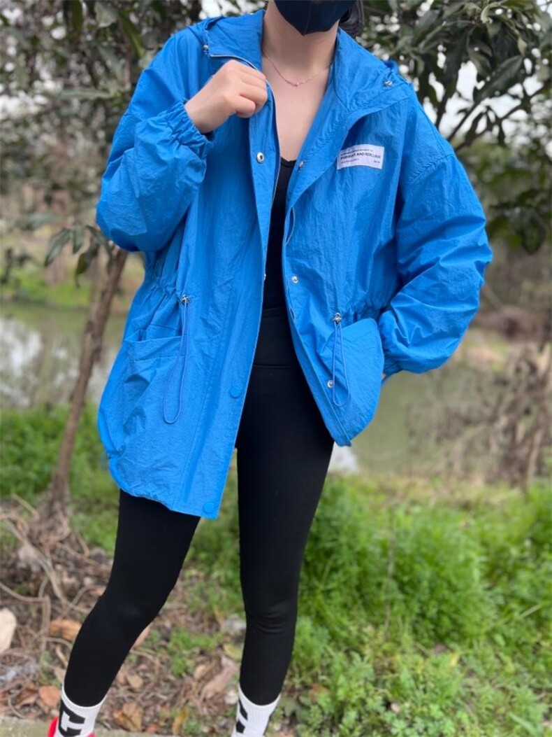 新款糖果色抽绳设计休闲连帽防晒衣,女装其它,L·H·X