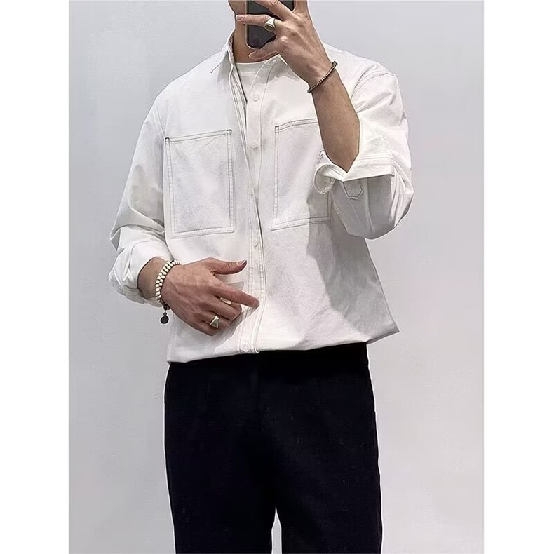 新品明线翻领男士青少年长袖衬衫外套复古洗水休闲工装衬衣CS01,男装衬衫,星座516A
