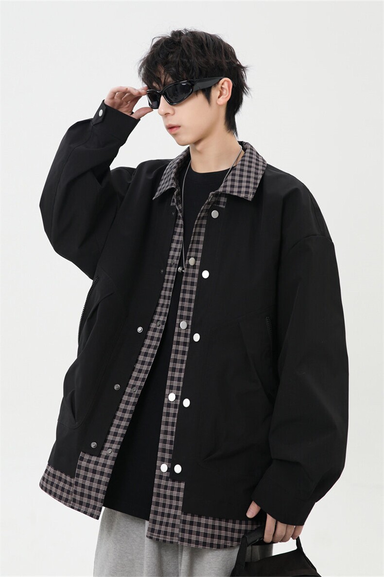 2025春季休闲痞帅工装假两件翻领夹克潮流外套XZ301b-2-JK2582P78,男装夹克,星座301B-2（原A443-1）