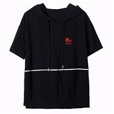 【货源稳定常年不下架】2026夏装新款刺绣连帽短袖T恤女纯色B617，女装T恤，板酷