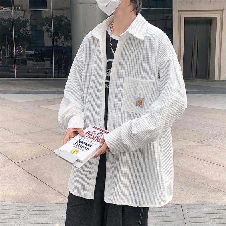 华夫格衬衫男士长袖港风宽松ins潮牌秋季复古衬衣外套W1613-P42,男装衬衫,星座512-4