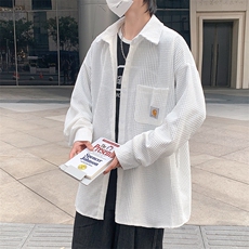华夫格衬衫男士长袖港风宽松ins潮牌秋季复古衬衣外套W1613-P42，男装衬衫，星座512-4