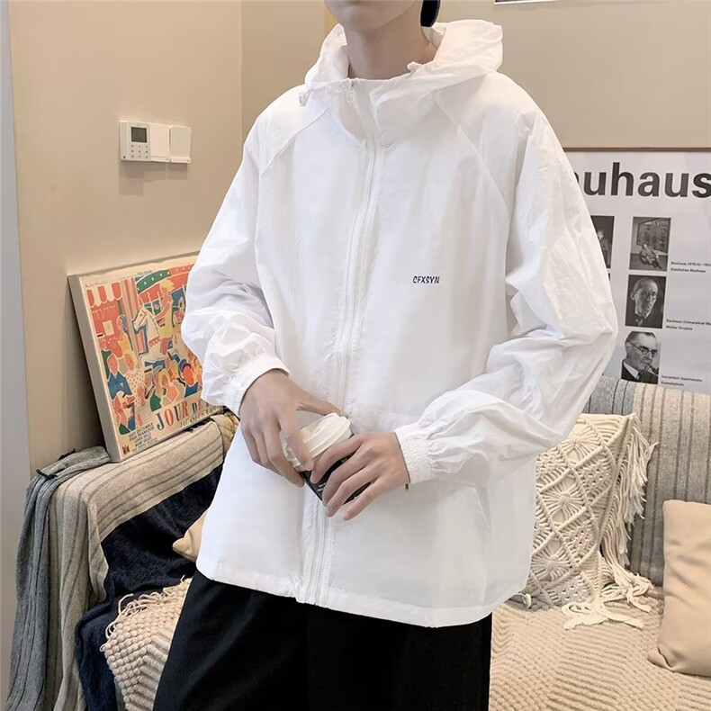 夏季连帽(不可脱卸)拉链时尚ins潮流男风衣中长款W28,男装夹克,星座1116-2